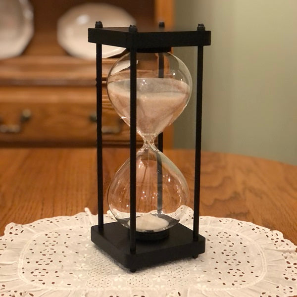 Square Black Hourglass with Black Spindles Black, White, Natural, or Gold Sand