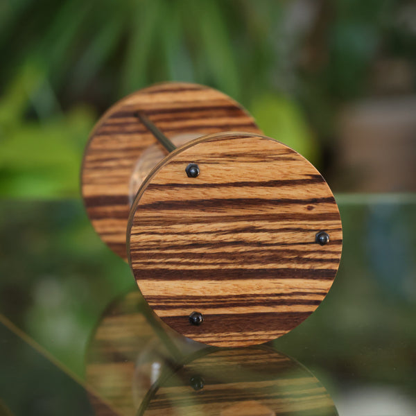 Solid Zebrawood Hourglass Urn With Black Metal Spindles JustHourglasses