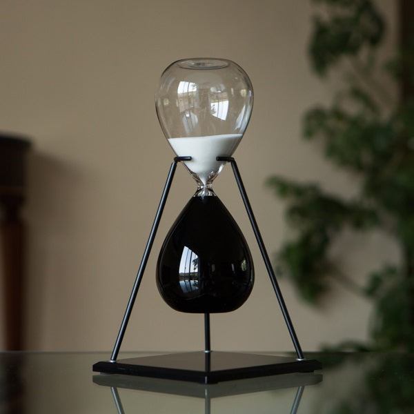 60 Minute Black and White Hourglass in Stand