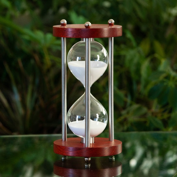 Solid Padauk 60 Minute Hourglass With Metal Spindles White or Black Sand