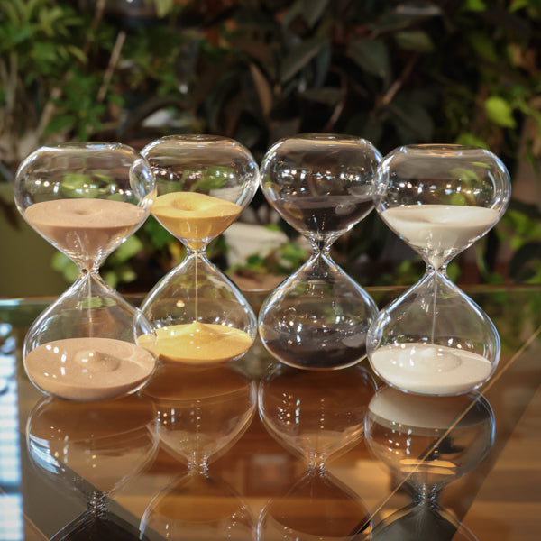 50 Minute Modern Glass Timer in Black, White, Light Brown or Gold