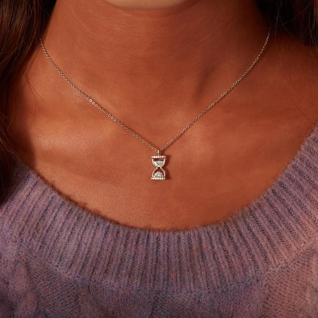 Sterling Silver Time Hourglass Pendant Necklace | 14K Gold Plated