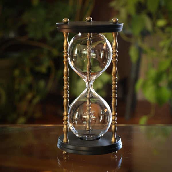 Black Hourglass Urn with Brass Spindles