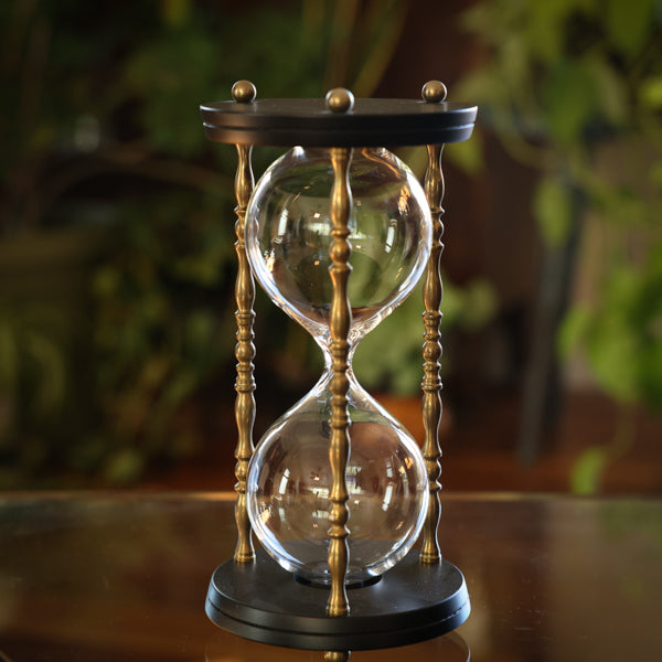 Black Hourglass Urn with Brass Spindles
