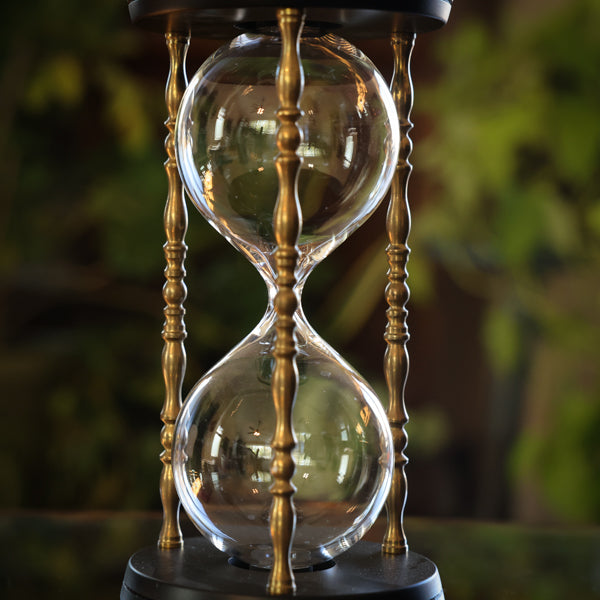 Black Hourglass Urn with Brass Spindles