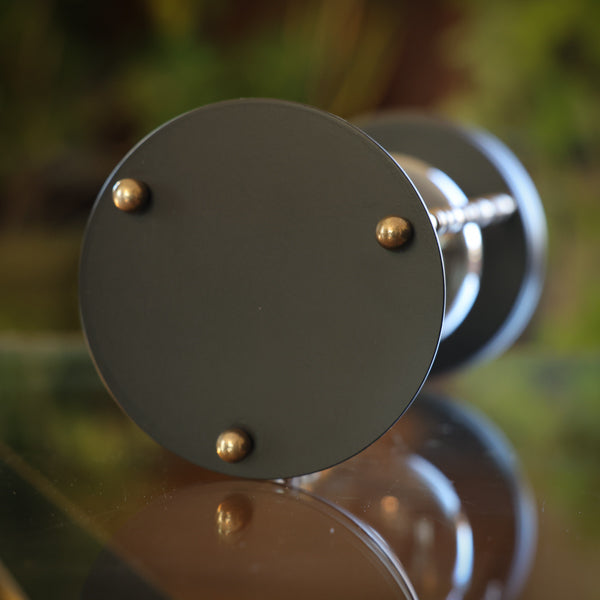 Black Hourglass Urn with Brass Spindles