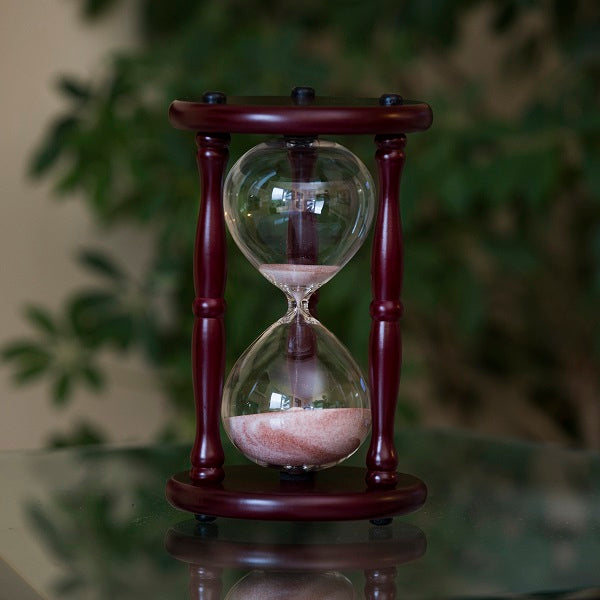 Cherry Hourglass With White, Swirled Natural or Light Brown Sand 60 Minute