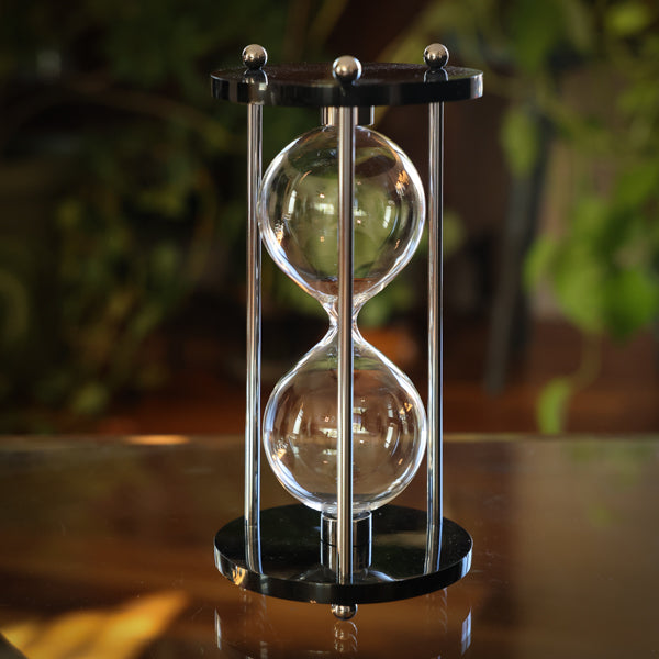 Black Acrylic and Chrome Hourglass Urn
