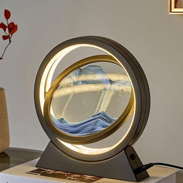Black Rotating LED Sand Art Table Lamp