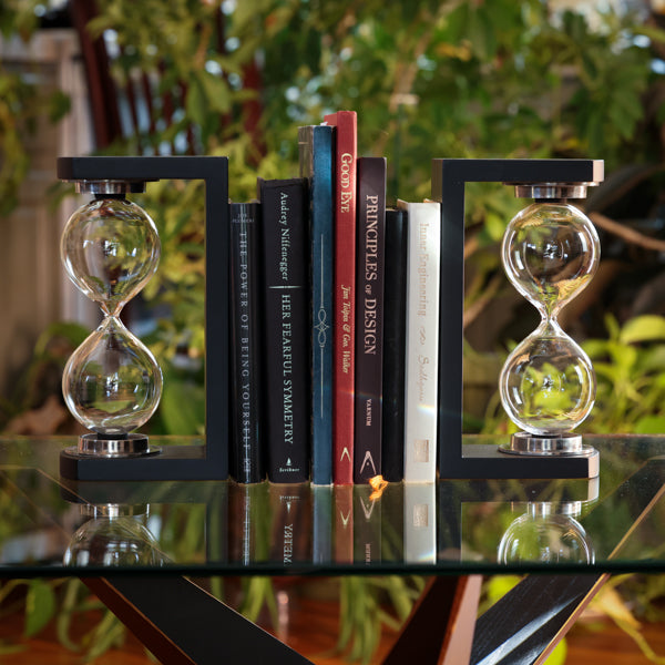 Modern Bookend Hourglass Set Fillable