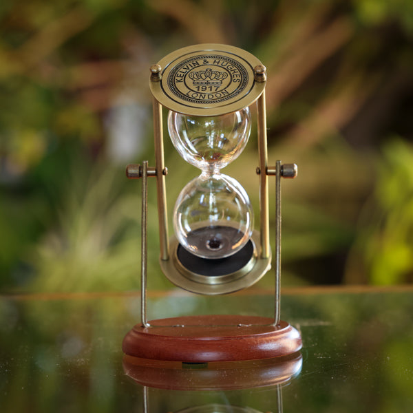 Kelvin &amp; Hughes Wood and Brass Rotating Hourglass Urn