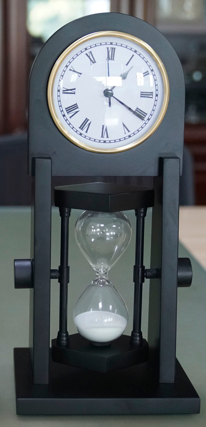 Wood Clock with Rotating Hourglass