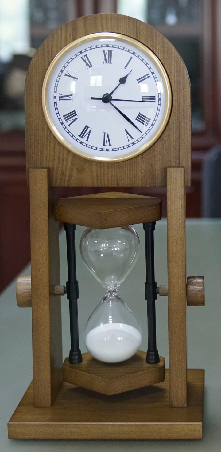 Wood Clock with Rotating Hourglass
