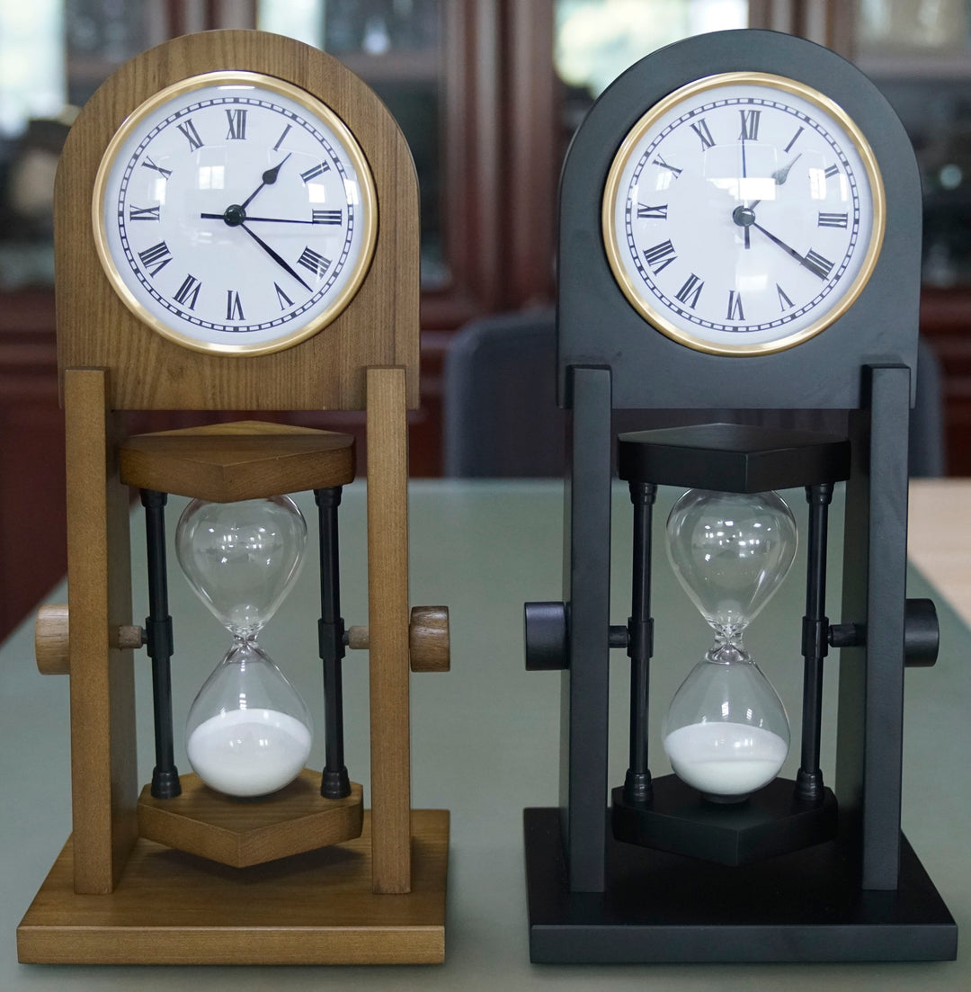 Wood Clock with Rotating Hourglass