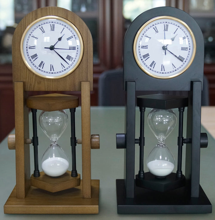 Wood Clock with Rotating Hourglass