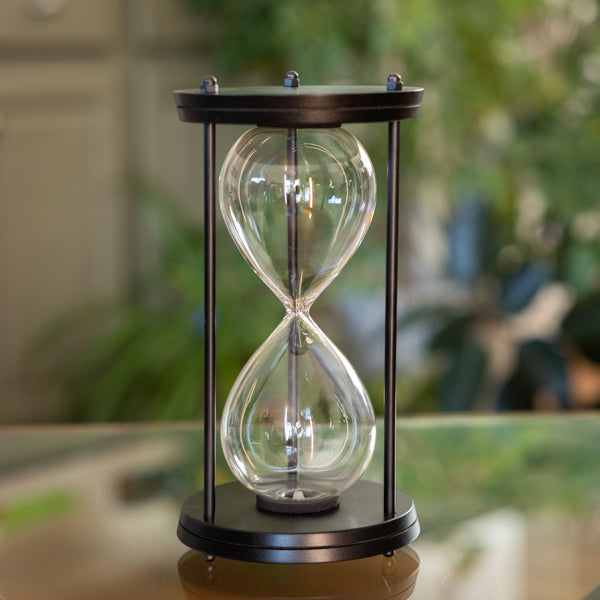 Black Round Hourglass Urn with Metal Spindles