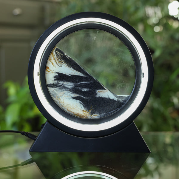 Black Rotating LED Sand Art Table Lamp