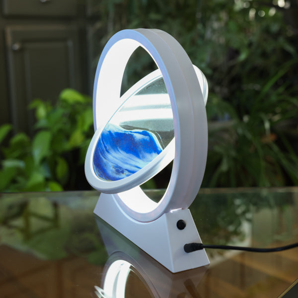 White Rotating LED Sand Art Table Lamp