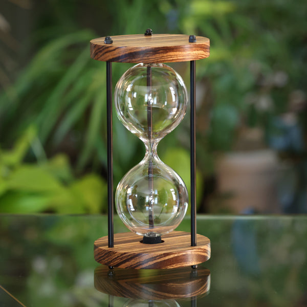 Solid Zebrawood Hourglass Urn With Black Metal Spindles