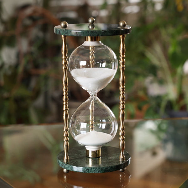 Green Marble Hourglass 60 Minute with Fancy Brass Spindles