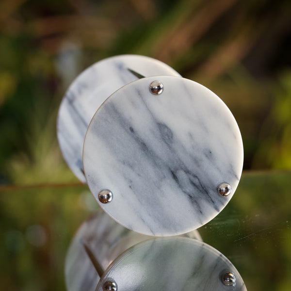 White Marble Hourglass Urn with Chrome Spindles