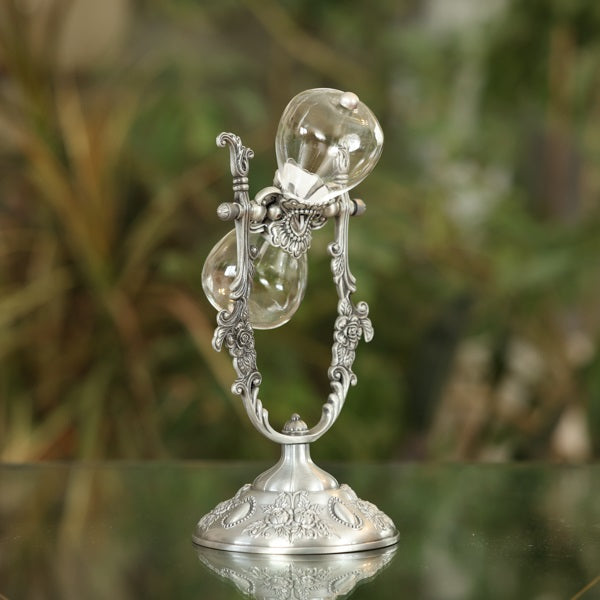 Nickel Vintage Rose Rotating Hourglass Urn JustHourglasses