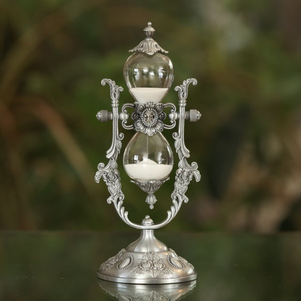 Nickel Vintage Rose Rotating Hourglass - 15 or 30 minute