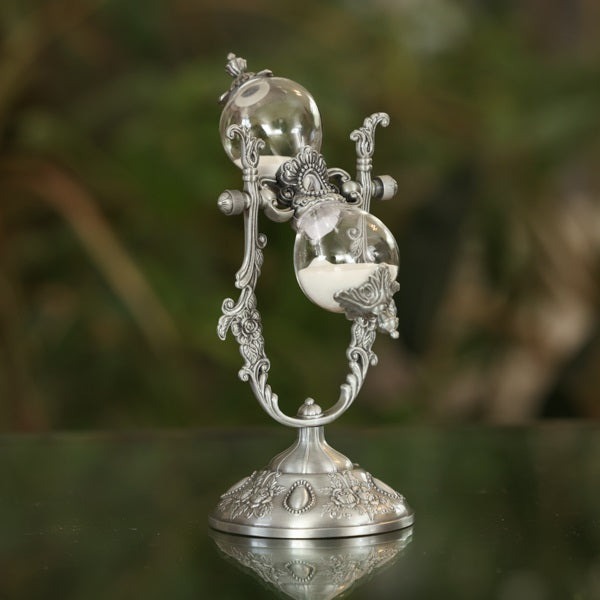 Nickel Vintage Rose Rotating Hourglass - 15 or 30 minute