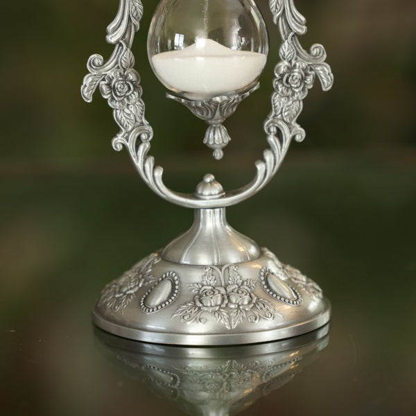Nickel Vintage Rose Rotating Hourglass - 15 or 30 minute