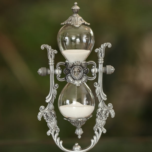Nickel Vintage Rose Rotating Hourglass - 15 or 30 minute