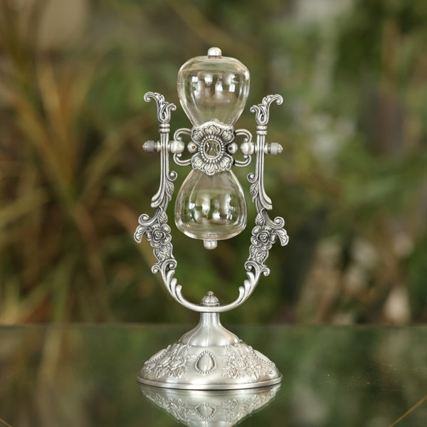 Nickel Vintage Rose Rotating Hourglass Urn