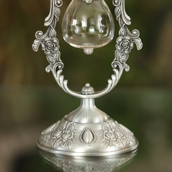 Nickel Vintage Rose Rotating Hourglass Urn