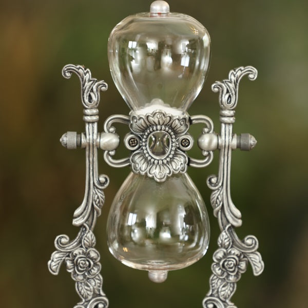 Nickel Vintage Rose Rotating Hourglass Urn