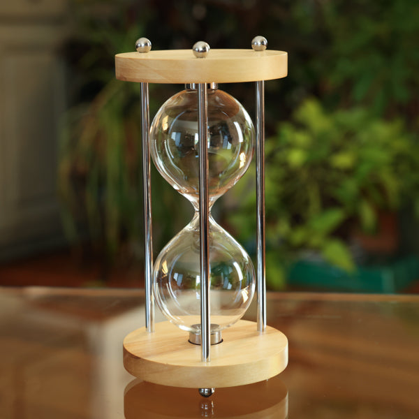 Solid Birch Urn Hourglass With Metal Spindles