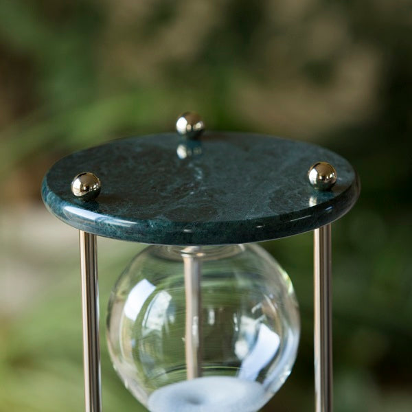 Black Marble Hourglass 60 Minute with Chrome or Brass Spindles