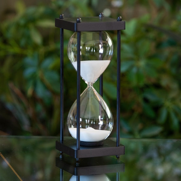 Square Black Hourglass with Black Spindles Black, White, Natural, or Gold Sand