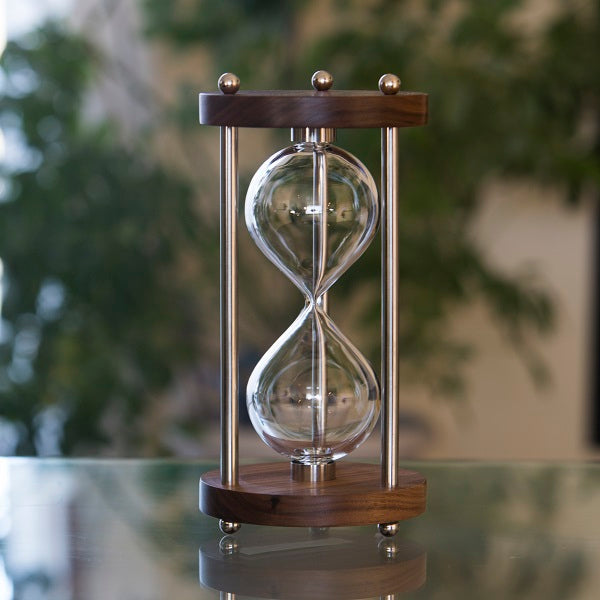 Solid Walnut Hourglass Urn With Metal Spindles