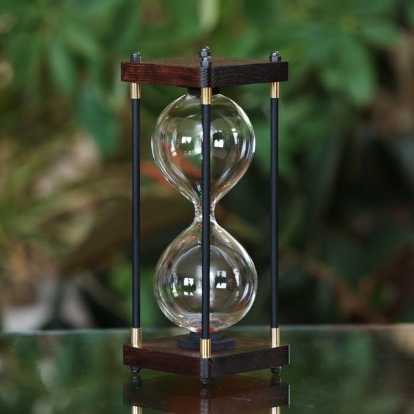 Wood Square Hourglass Urn with Gold Accents