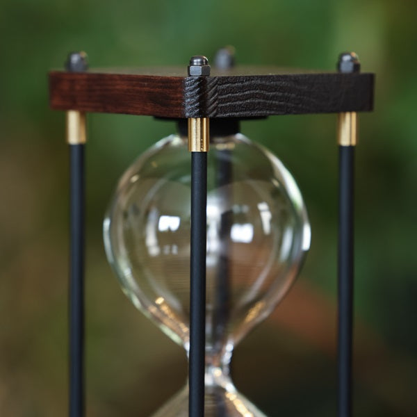 Wood Square Hourglass Urn with Gold Accents