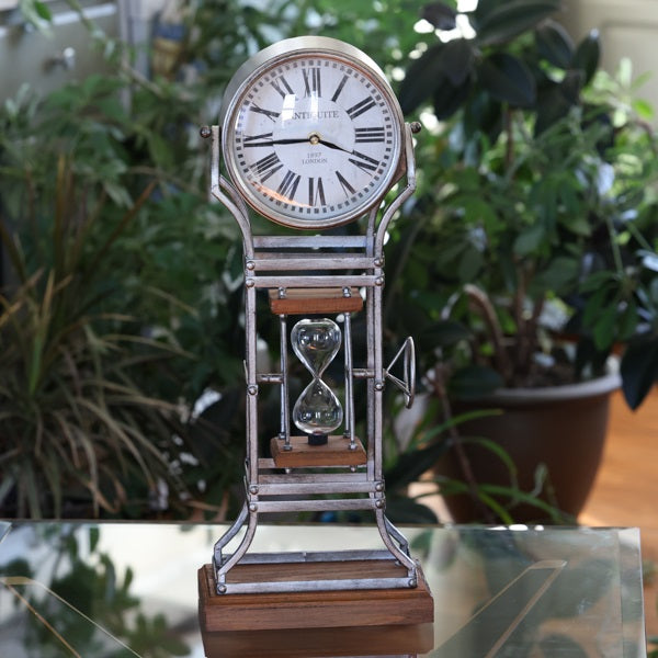 Metal Vintage Clock and Rotating Hourglass Urn