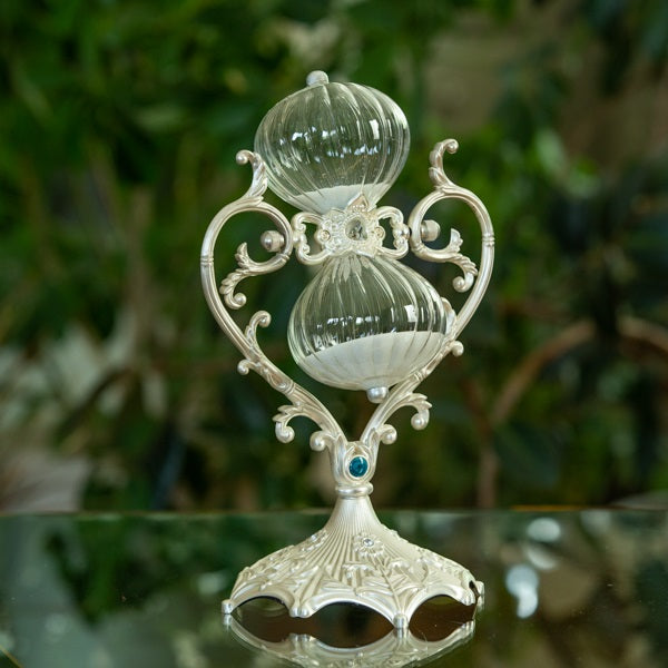 Silver Heart Twisted Glass Rotating Hourglass Wedding Kit