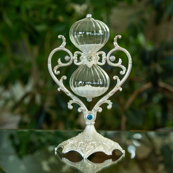 Silver Heart Twisted Glass Rotating Hourglass