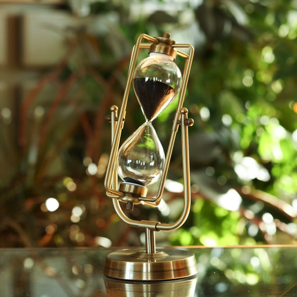 20 Minute Square Brass Flip-over Hourglass Timer - Black or White Sand