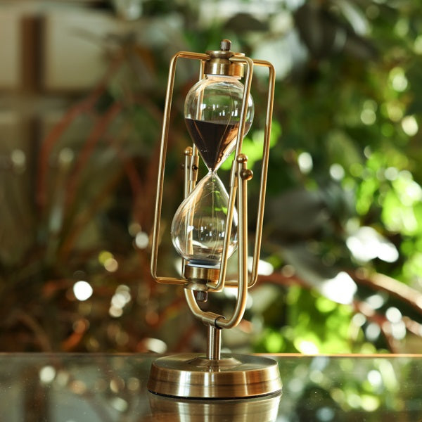 20 Minute Square Brass Flip-over Hourglass Timer - Black or White Sand