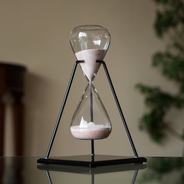 60 Minute Natural or Black Triangle Sand Timer in Stand