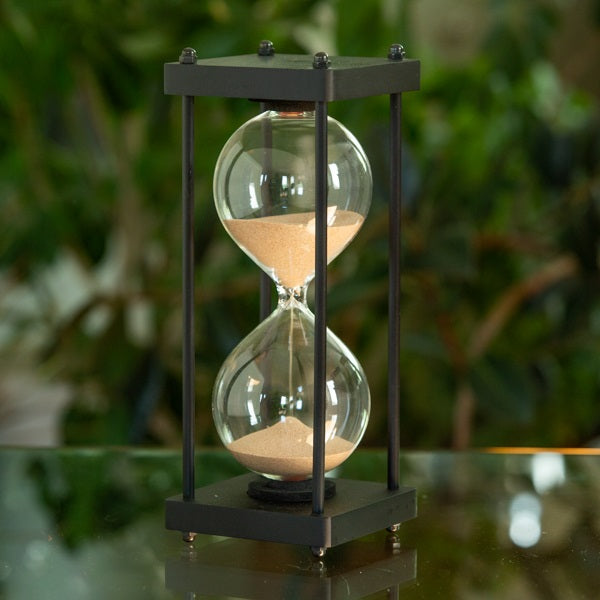 Square Hourglass with Metal Spindles 50 Minute Natural or White Sand